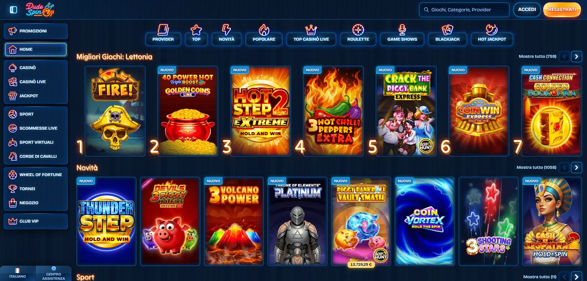 Slot machine e giochi Dudespin Casino &mdash; oltre 13.700 titoli disponibili